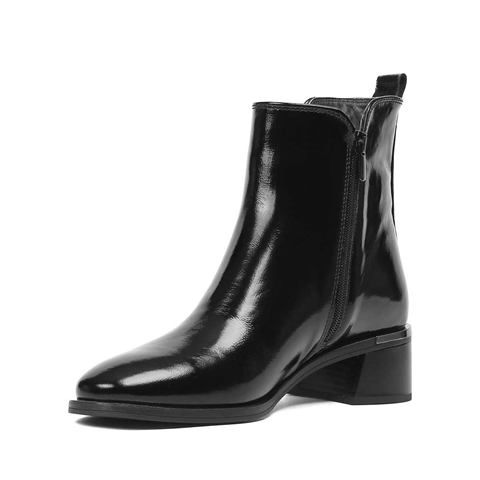 Kadın Siyah Çift Fermuarlı Rugan Deri Bot