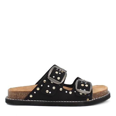 Kadın Siyah Çift Tokalı Nubuk Deri Terlik