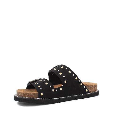 Kadın Siyah Çift Tokalı Nubuk Deri Terlik