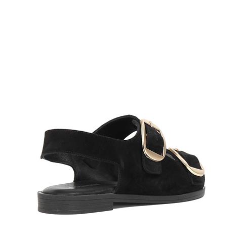 Kadın Siyah Çift Tokalı Süet Deri Sandalet