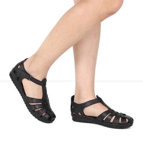 Kadın Siyah Cırt Cırtlı Gladyatör Sandalet