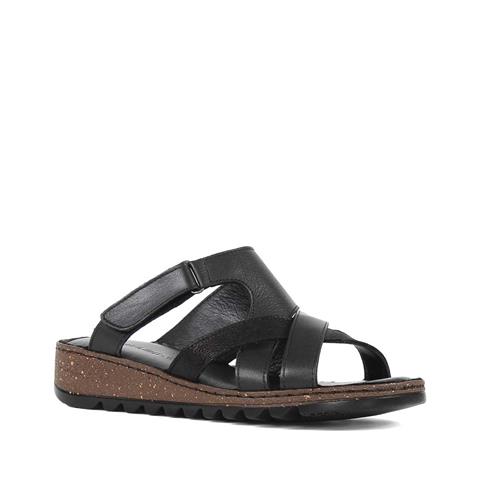 Kadın Siyah Cırtlı Deri Terlik