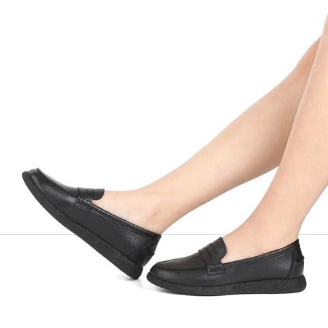 Kadın Siyah Deri Loafer