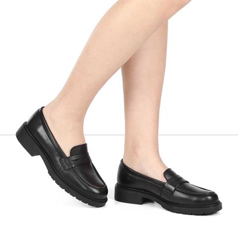 Kadın Siyah Deri Loafer