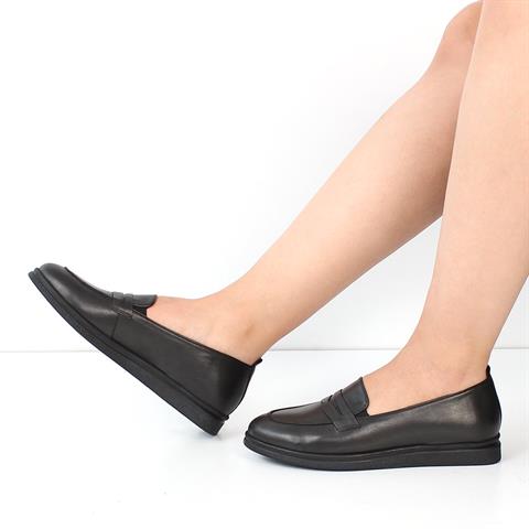 Kadın Siyah Deri Loafer