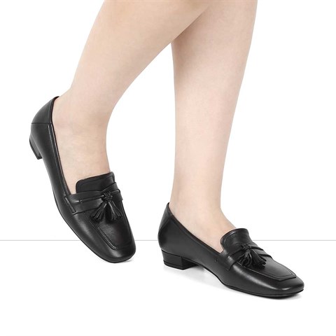Kadın Siyah Deri Loafer
