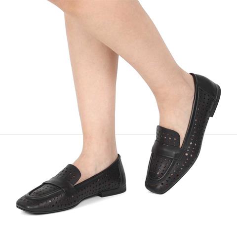 Kadın Siyah Deri Loafer