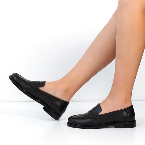 Kadın Siyah Deri Loafer