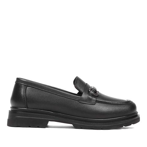 Kadın Siyah Deri Loafer