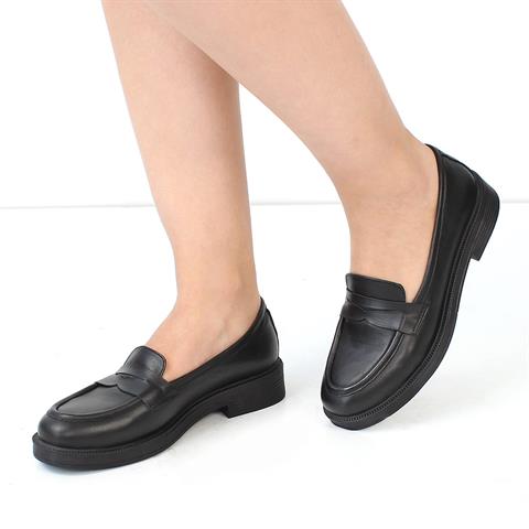 Kadın Siyah Deri Loafer