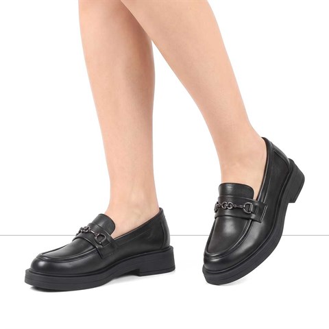 Kadın Siyah Deri Loafer