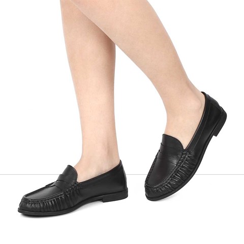 Kadın Siyah Deri Loafer