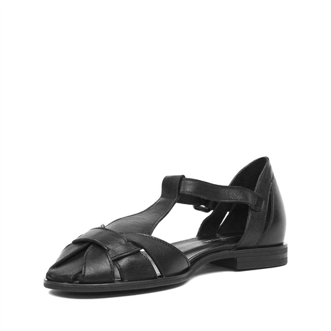 Kadın Siyah Deri Sandalet