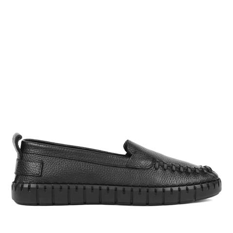 Kadın Siyah Dikiş Detaylı Deri Ayakkabı