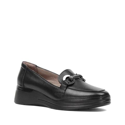 Kadın Siyah Dolgu Topuklu Deri Ayakkabı