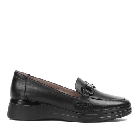 Kadın Siyah Dolgu Topuklu Deri Ayakkabı