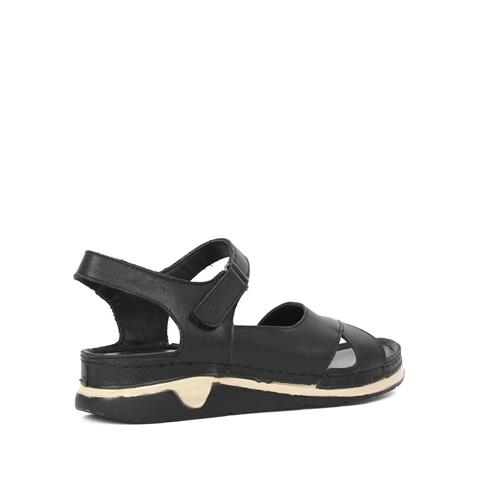 Kadın Siyah Dolgu Topuklu Deri Sandalet