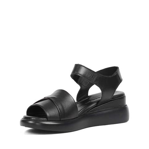 Kadın Siyah Dolgu Topuklu Deri Sandalet