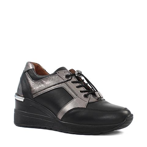 Kadın Siyah Dolgu Topuklu Deri Sneaker