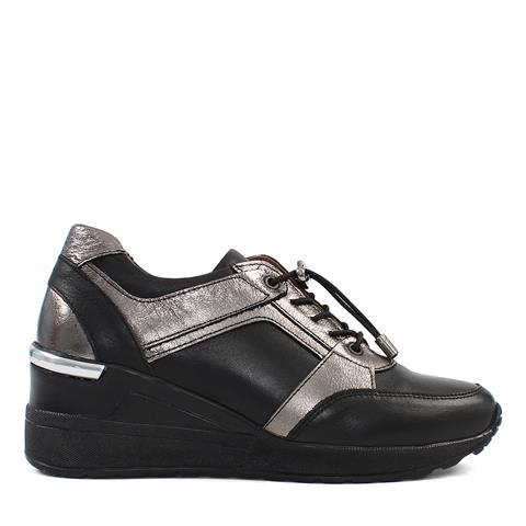 Kadın Siyah Dolgu Topuklu Deri Sneaker