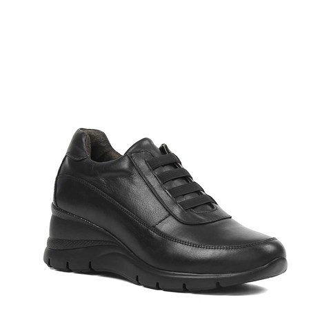 Kadın Siyah Dolgu Topuklu Deri Sneaker