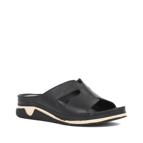 Kadın Siyah Dolgu Topuklu Deri Terlik