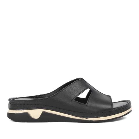 Kadın Siyah Dolgu Topuklu Deri Terlik