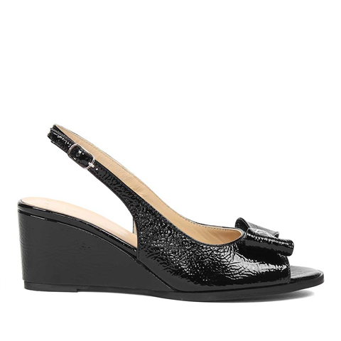 Kadın Siyah Dolgu Topuklu Kırışık Rugan Deri Ayakkabı