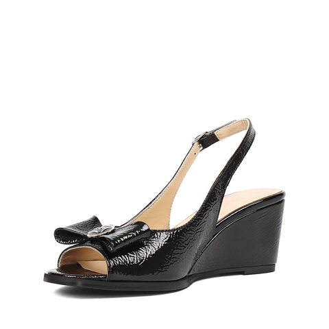 Kadın Siyah Dolgu Topuklu Kırışık Rugan Deri Ayakkabı