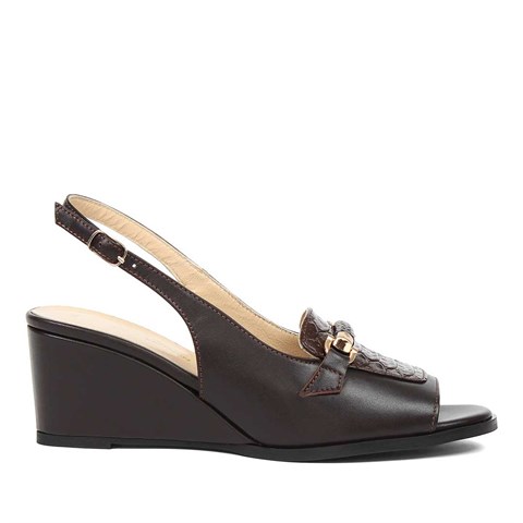 Kadın Siyah Dolgu Topuklu Kroko Deri Ayakkabı