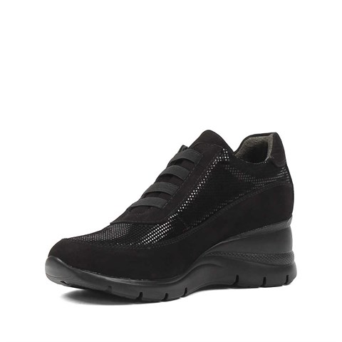 Kadın Siyah Dolgu Topuklu Nubuk Deri Sneaker