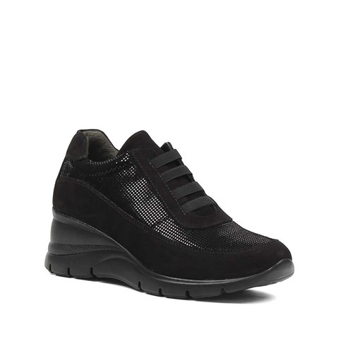 Kadın Siyah Dolgu Topuklu Nubuk Deri Sneaker