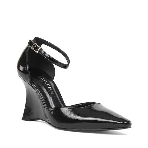 Kadın Siyah Dolgu Topuklu Rugan Deri Klasik Ayakkabı