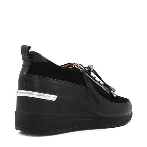 Kadın Siyah Dolgu Topuklu Süet Deri Sneaker