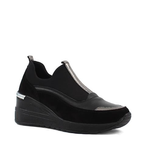 Kadın Siyah Dolgu Topuklu Süet Deri Sneaker