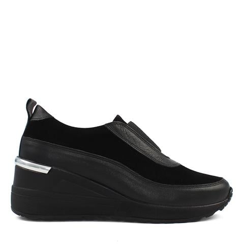 Kadın Siyah Dolgu Topuklu Süet Deri Sneaker