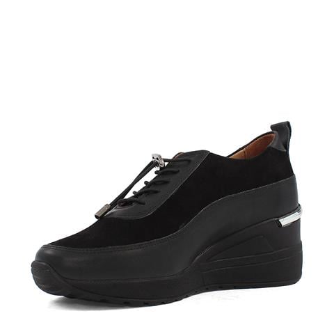 Kadın Siyah Dolgu Topuklu Süet Deri Sneaker