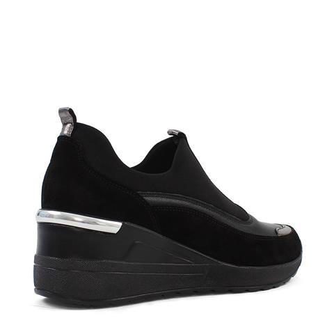 Kadın Siyah Dolgu Topuklu Süet Deri Sneaker