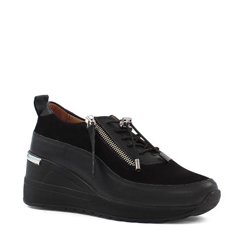 Kadın Siyah Dolgu Topuklu Süet Deri Sneaker