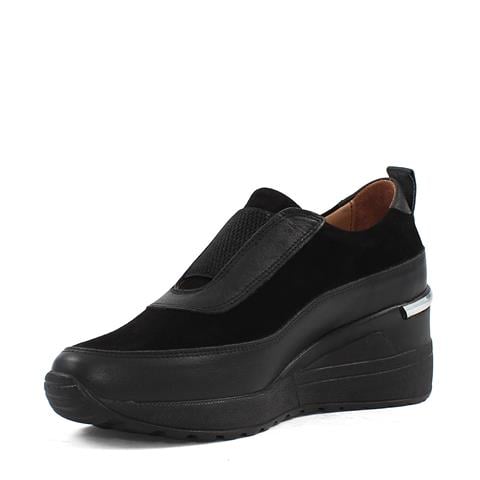 Kadın Siyah Dolgu Topuklu Süet Deri Sneaker