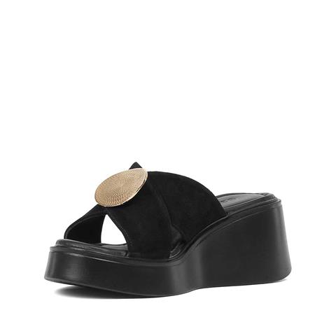 Kadın Siyah Dolgu Topuklu Süet Deri Terlik