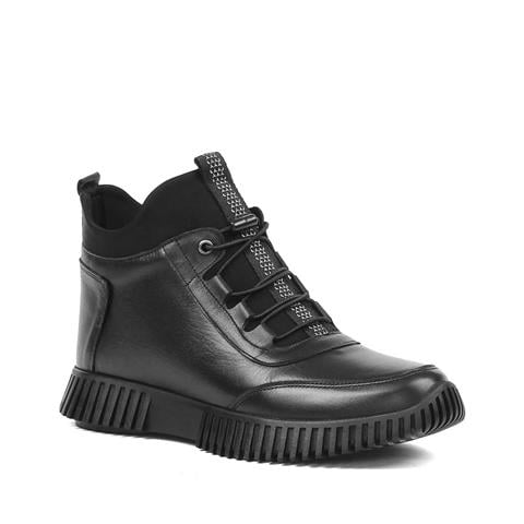 Kadın Siyah Fermuarlı Deri Bot