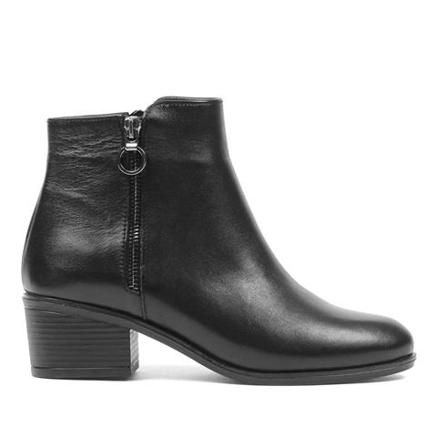Kadın Siyah Fermuarlı Deri Bot