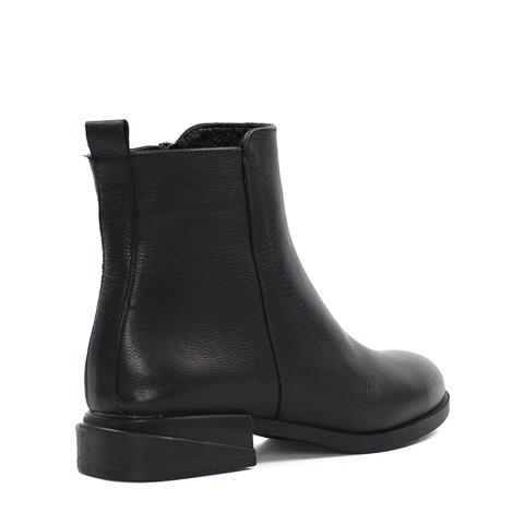 Kadın Siyah Fermuarlı Deri Bot