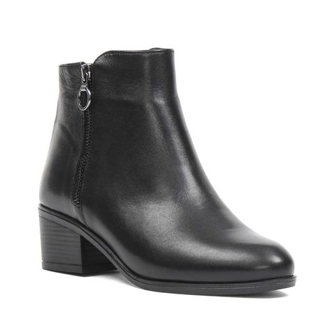 Kadın Siyah Fermuarlı Deri Bot