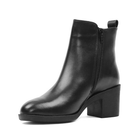 Kadın Siyah Fermuarlı Deri Bot