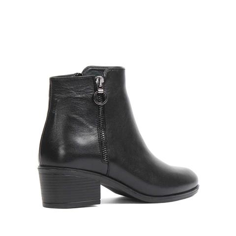 Kadın Siyah Fermuarlı Deri Bot