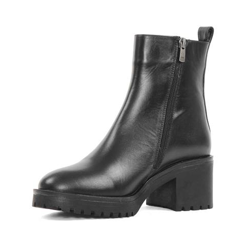 Kadın Siyah Fermuarlı Deri Bot