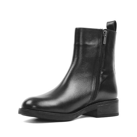 Kadın Siyah Fermuarlı Deri Bot