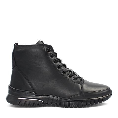 Kadın Siyah Fermuarlı Deri Bot